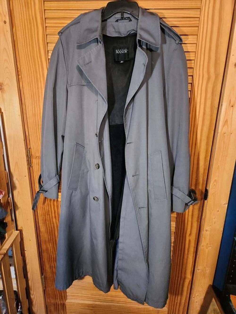 Vintage 80s Austin Manor Men's Trench Coat 42 Large Gray All-Weather Overcoat
